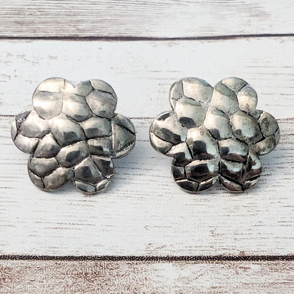 Vintage Earrings For Pierced Ears - Large Silver Tone - Tarnished